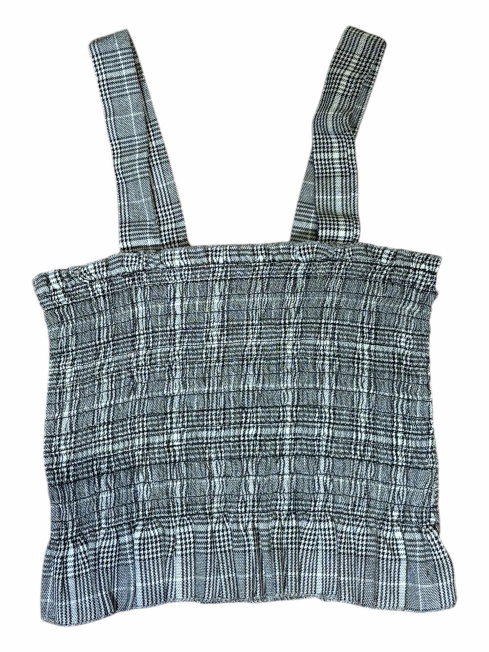 Womens Black & White Plaid Smocked Tank Top